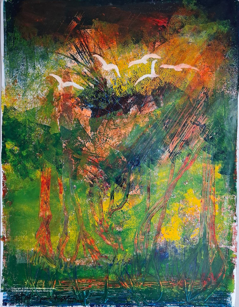 2 Pássaros brancos. White birds. january 2014 , 11 and 12 april 2026, MonotypePainting on paper