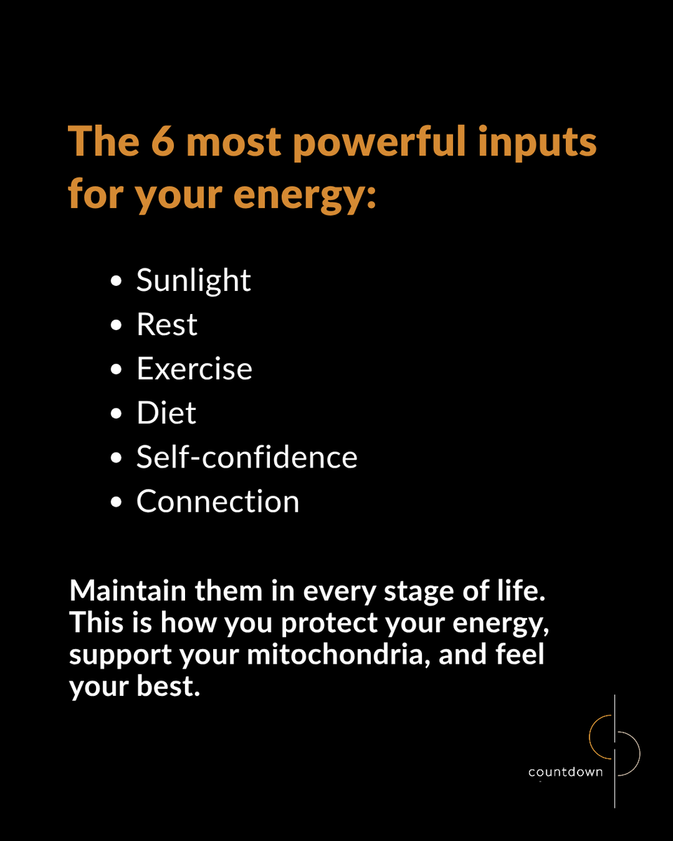 JoinCountdown's tweet photo. We don’t talk about these as medicine—but maybe we should.

These are the daily inputs that shape how we feel, how we function, and how we age. They support something deeper: our cellular energy.

And at the center of that system? Mitochondria.

Take care of them, and you take care of everything. 

Energy is everything.
-
-
-
#Countdown #CellularEnergy #Mitochondria #MindBodyHealth #EnergyIsEverything