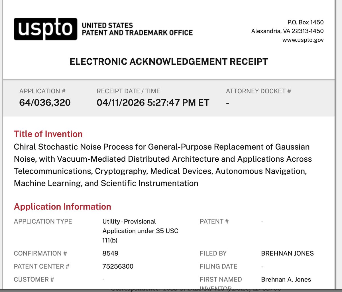 BrehnanJ's tweet image. My first patents:
-A replacement for Gaussian Noise.
-Cybersecurity, encryption, and antivirus protection against Ai and quantum computing.

#Quantumcomputer #Ai #encyption #AtherianClockwork #ChiralNoise