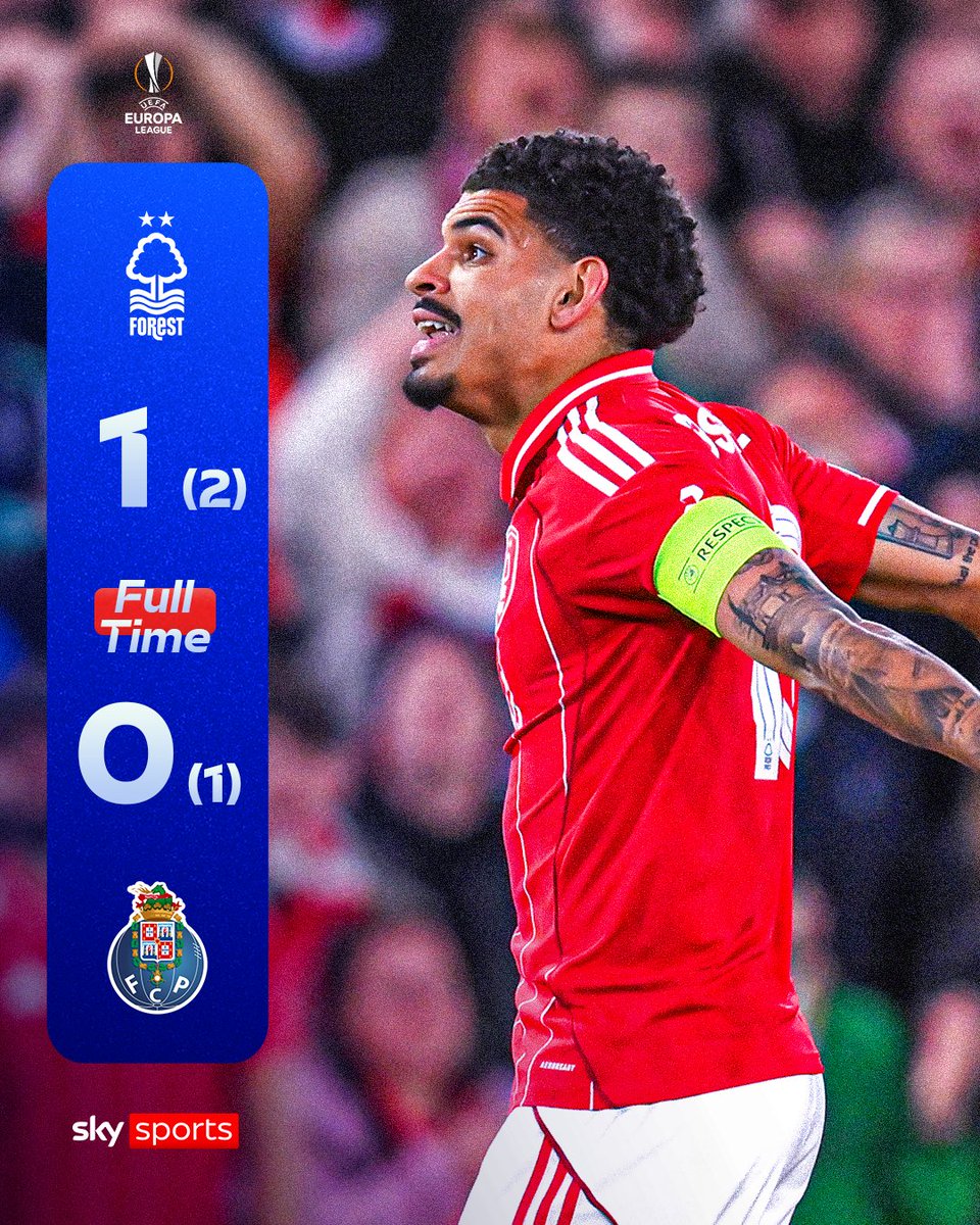 SkySportsNews's tweet image. Nottingham Forest advance to their first European semi-final since 1984 with victory against Porto 🌳