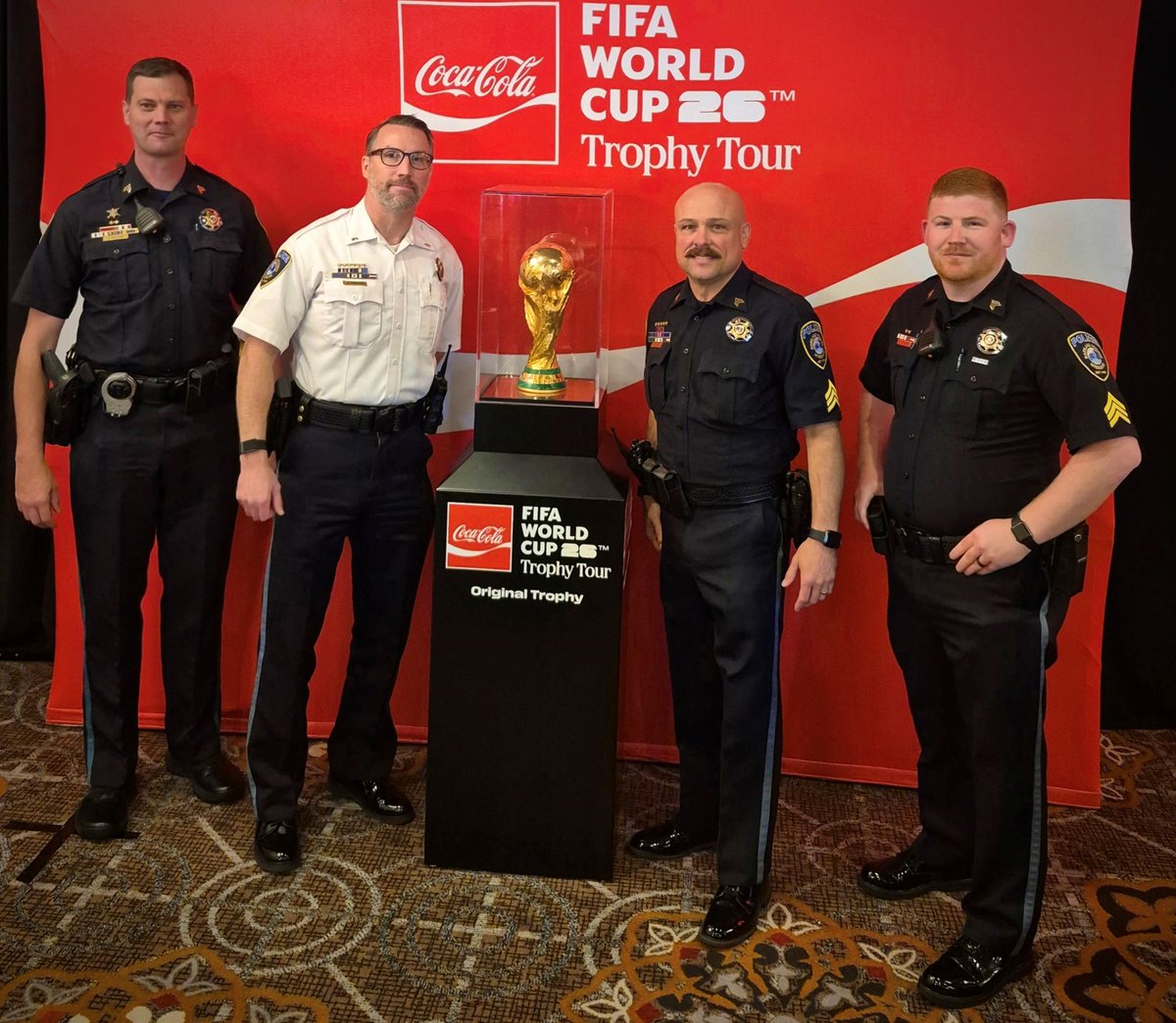 MHPolice's tweet photo. The Maryland Heights Police Department is honored to welcome the FIFA World Cup trophy to Maryland Heights.

We are proud to share this experience with our community, while ensuring everyone's safety! https://t.co/JEf9Xs1U6v