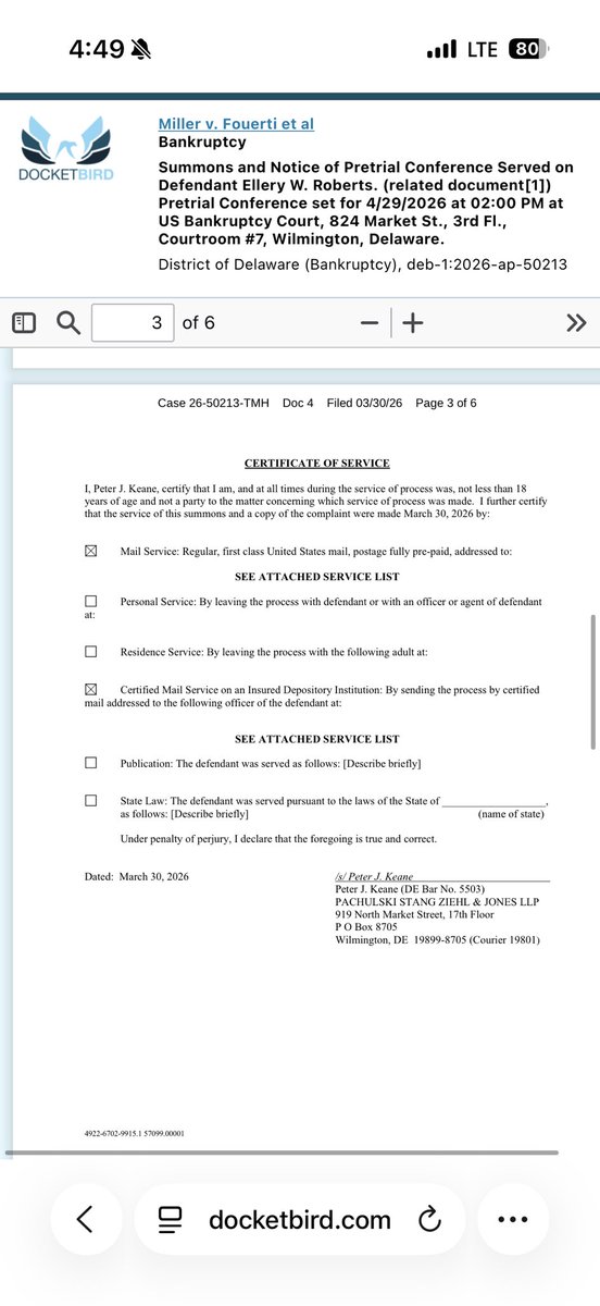 StrategicRisk1's tweet photo. 3/30: Ellery Roberts gets served in a $200M fraud case tied to an alleged $180M transfer.

Delivered to… a virtual office.

Even the lawsuit had to ask, “is anyone actually here?”

$LBRA @1847HoldingsLLC https://t.co/7qIqiB0gD2