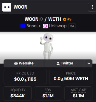 PROF_WINZO's tweet photo. FOUND SOLID BASE GEM HERE:

SOLID BOTTOM FROM ITS ATH 2.5M
CURRENT MCAP: 1.1M 

AGENT: @Woon_agent
AGENT BY: @peaq 
WEB: https://t.co/tO40RpLJR3

CONTRACT ADDRESS:
0x85EAC631c800af804476b140F87039f742c28BA3

DYOR // NFA https://t.co/g0AqKaCNLU