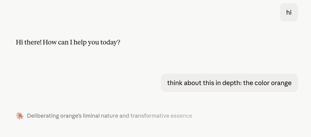 AshtonSix's tweet photo. @emollick i suspect a bug that silently disables thinking for the first message of a new session

i've found Opus uses adaptive thinking, even for banal topics, if 1) you ask it to, and 2) it's not the first message of a session https://t.co/4OExnHai84