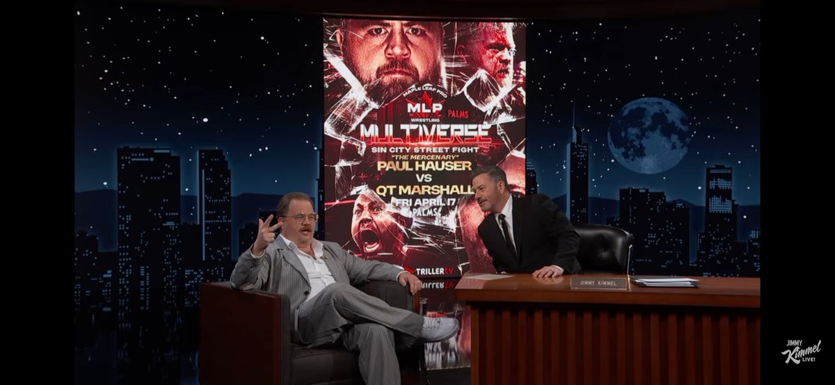 Who saw <a href="/WrestlerHauser/">Paul Walter Hauser</a> on Jimmy Kimmel Live last night!? Can't wait for everybody to watch the epic sequel between Hauser and <a href="/QTMarshall/">QT Marshall</a> tomorrow night at MLP Multiverse!

🎟: @mlpwrestling.com 
📺: trillertv.com/watch/mlp-mult…