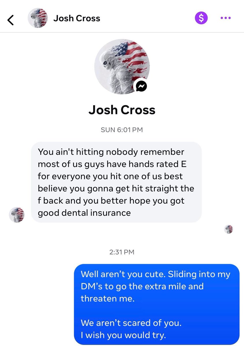 TrumpsFecal's tweet photo. @UHaul_Cares it’s very unsettling your vendor Josh Cross the owner of 
Cross movers and relocation sends such threatening messages to women on social media.  https://t.co/2LALbr89wQ https://t.co/otYsCUivBs