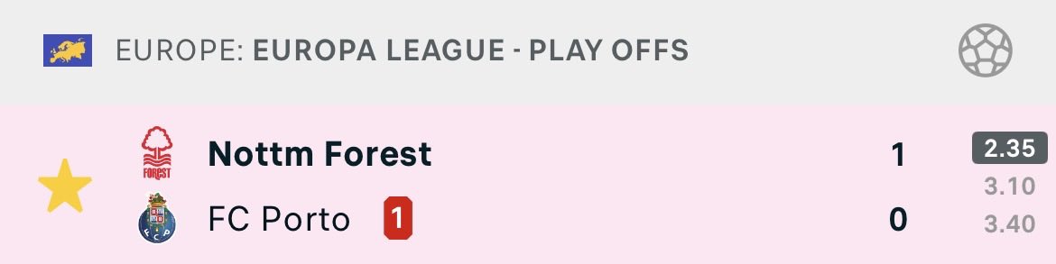 Nottingham Forest win ✅ Nottingham Forest last beat Porto on 23/10 (231) &amp; they now advance to W2 D1 (21) against Porto (231 is the 21st triangular)
