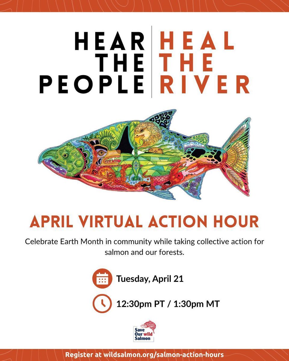 savewildsalmon's tweet photo. 🌎  Join us on April 21 at 12:30pm PT as we celebrate Earth Day a day early during our April Hear the People, Heal the River Action Hour on Zoom! Together, let's take action to defend the Roadless Rule &amp; support federal salmon investments.

Register at https://t.co/IsTxJ0tRPN. https://t.co/fLc8QM9KAo