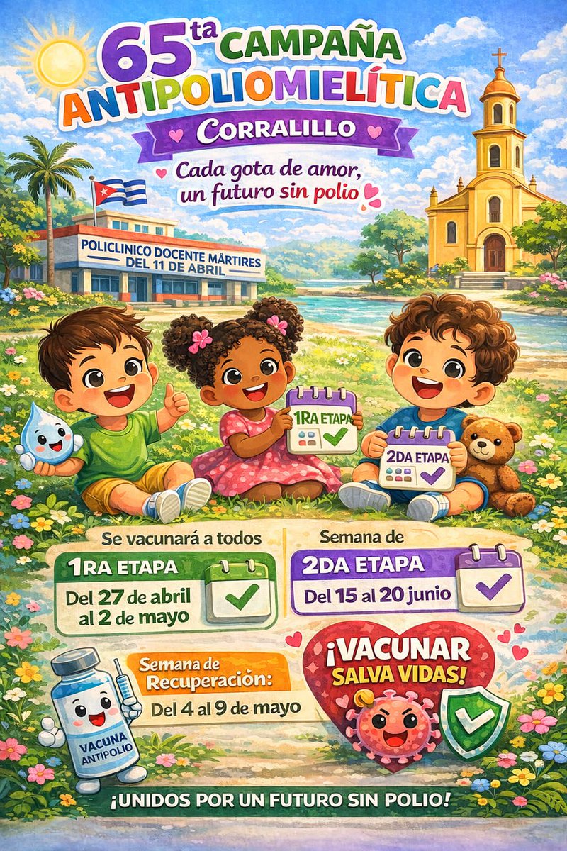 Próximamente 65 Campaña Nacional de Vacunación  Antipoliomelítica Oral Bibalente.
#DGSNiquero
#CubaPorLaVida
#CubaPorLaSalud