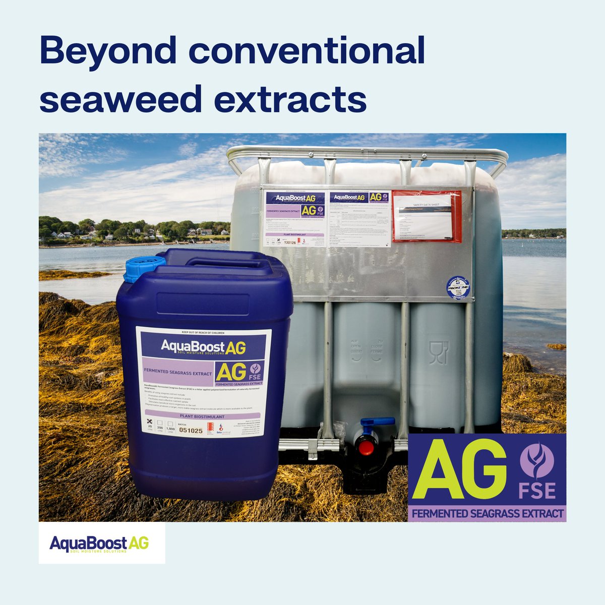 BioCentralAG's tweet photo. A step forward in biostimulant development.
18 months of R&amp;D shaped #AquaBoostAG Fermented Seagrass Extract. Made from local materials
Fermentation creates a unique microbiome profile, incl 5 key species supporting plant health, resilience and performance. 
Contact your reseller https://t.co/0SyDsAnmis