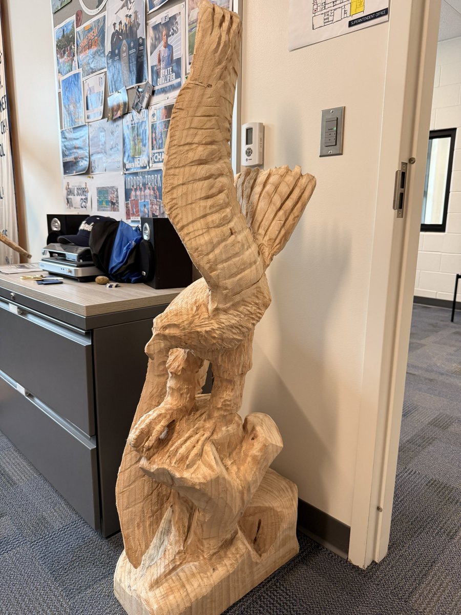 Teach_MrMichel's tweet image. What used to be wood stumps from the former lights at Brideweser Stadium have been transformed into two falcon sculptures, now on display at Fairless High School and the Board of Education office. #SOAR #GoFalconsGo