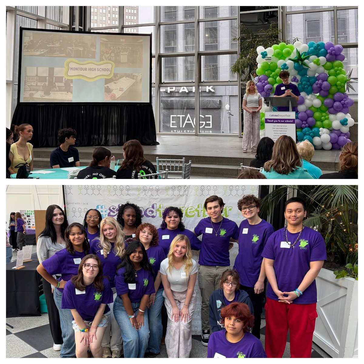 carrie_woodard_'s tweet image. Today 15 members of the MHS #StandTogether Club participated in the end of year celebration at PPG Place. Our students highlighted the imperativeness to #endthestigma, to uplift their peers, and reminded us to be kind to our minds. Thank you for advocating for mental health! 💚💜