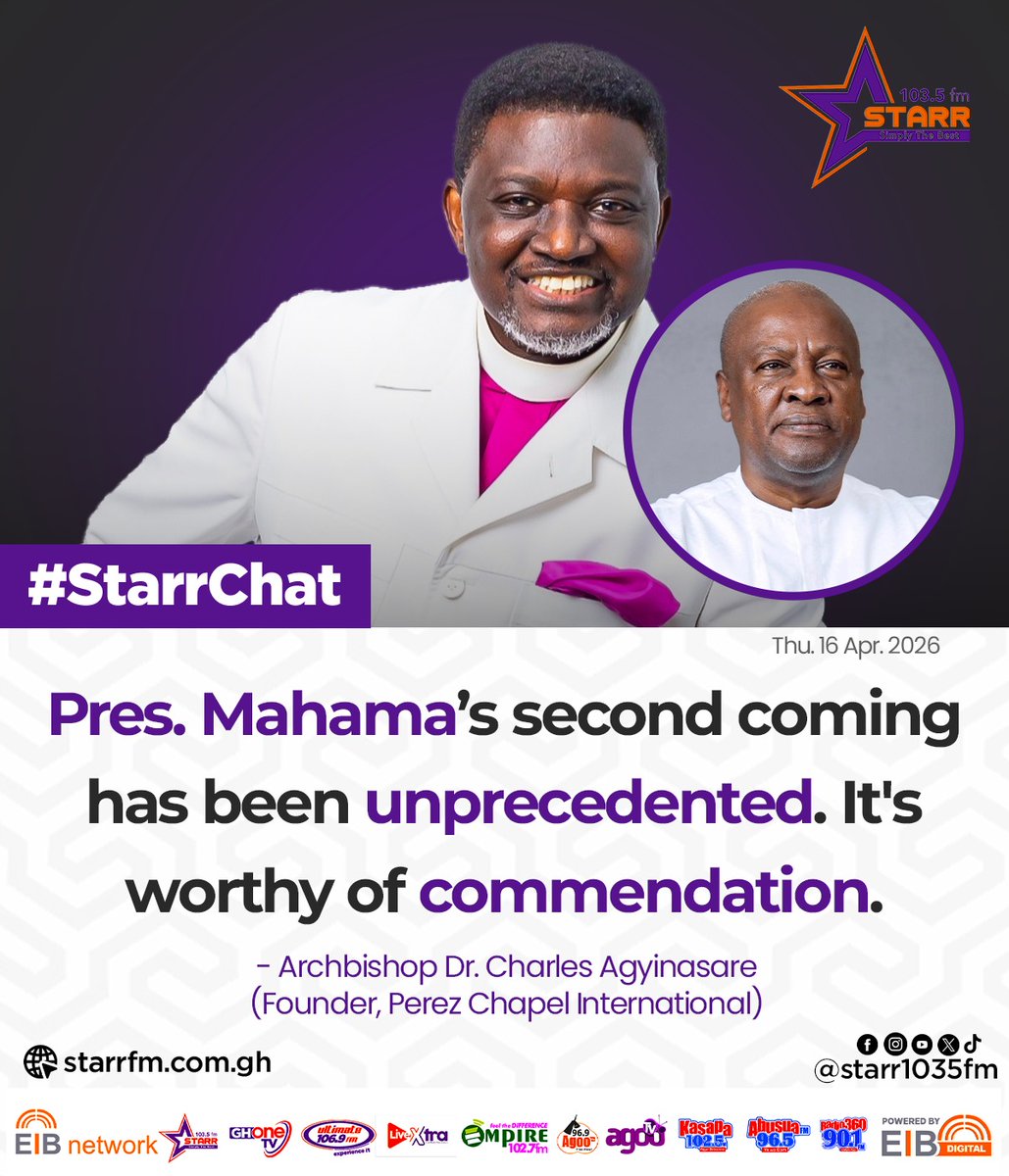 ghonetv's tweet photo. Bola Ray interviews Archbishop Dr. Charles Agyinasare on #StarrChat...

#StarrFM
#EIBNetwork
#GHOne https://t.co/NxBIN5eeU3
