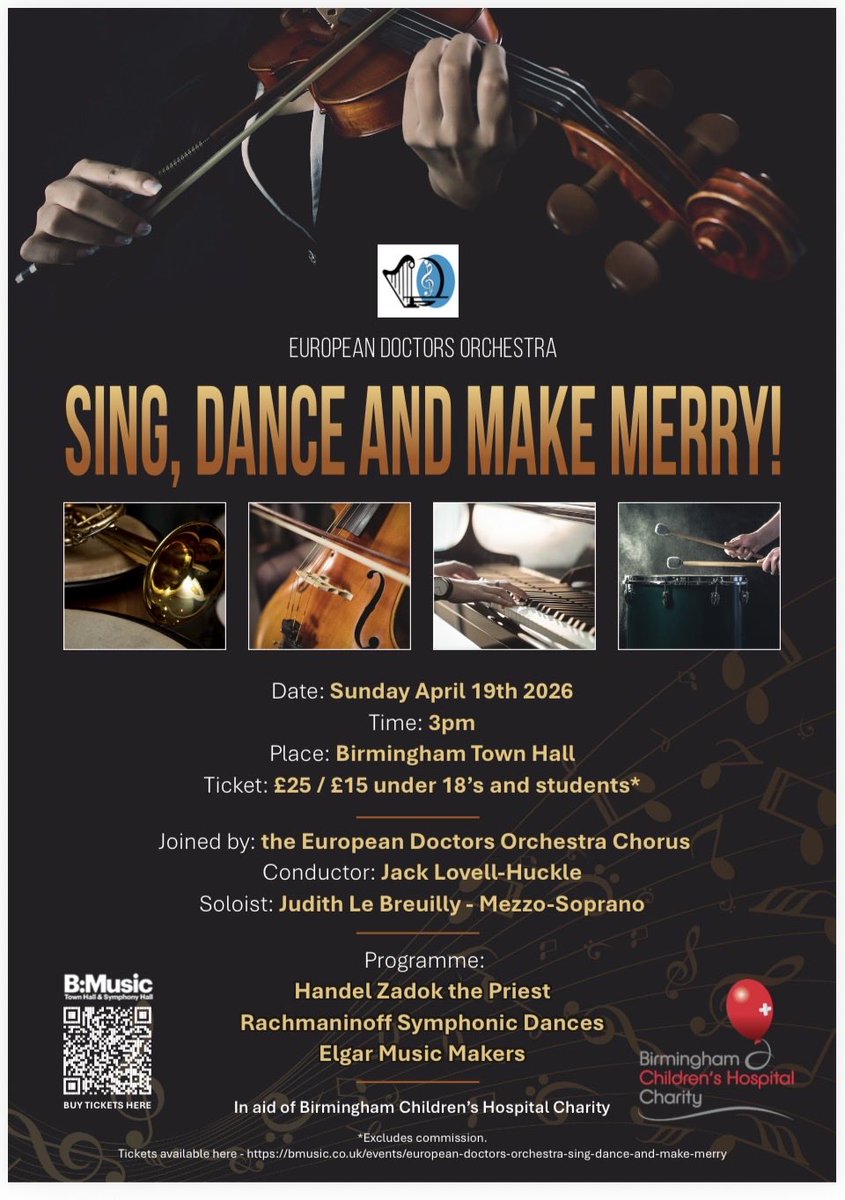 Lesterrl's tweet photo. European Doctors Orchestra have arrived in Brum!! 1st rehearsal gone well. 
Do join us for a wonderful concert on Sunday afternoon - all proceeds from tickets sold to Birmingham Children’s Hospital…. https://t.co/Jkkqgmgy5M