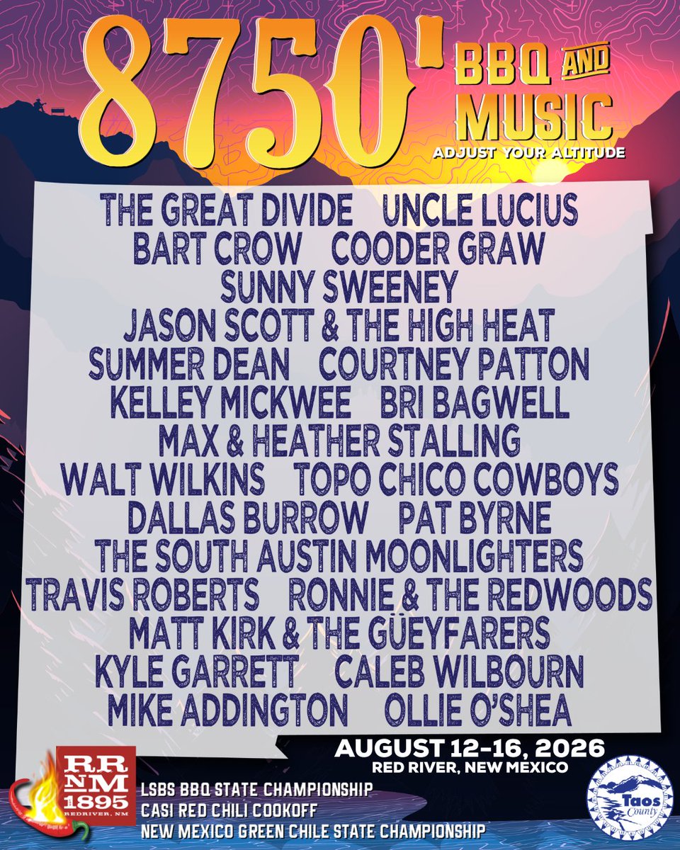 BartCrow's tweet photo. Red River, NM! I'll be playing at 8750' Festival 2026 this August!! Tickets and info can be found at https://t.co/1CzAwNNmXy and I'll be seeing you there 🎤🎶 https://t.co/w0K0EIahD4