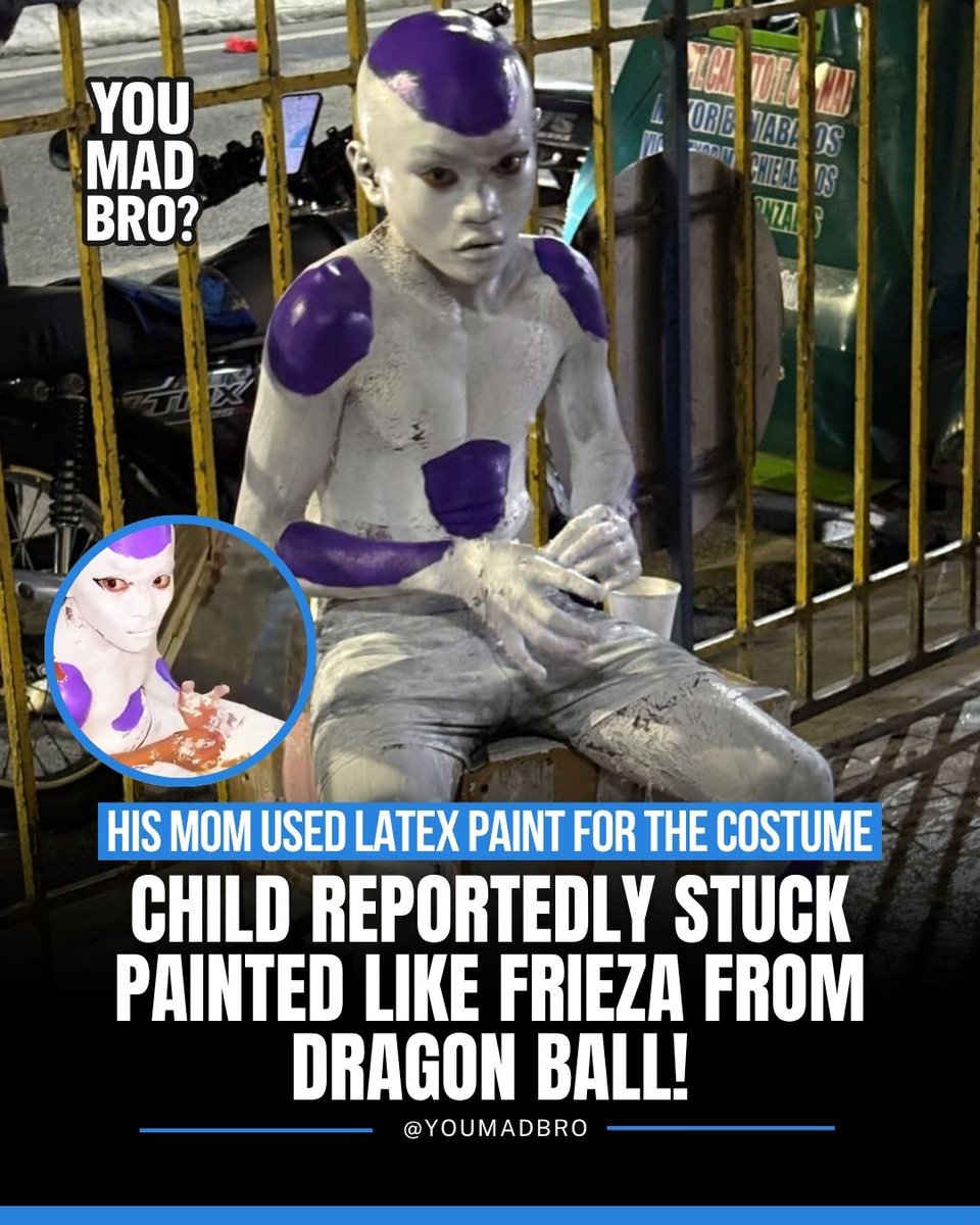 youmadbroDGTL's tweet image. A #child went viral after being painted like Frieza using latex paint 😭