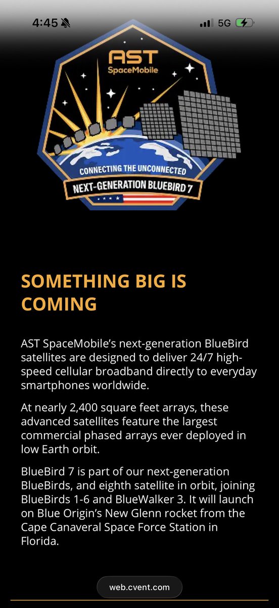 madeyouscroll's tweet photo. $ASTS This is what ASTS has on their registration page to sign up to go to their Blue Bird 7 launch 🚀 

“Something Big is Coming” 

What are you trying to tell us 👀

@ASTS_Investors @thekookreport @spacanpanman https://t.co/aS9DcbW4wr