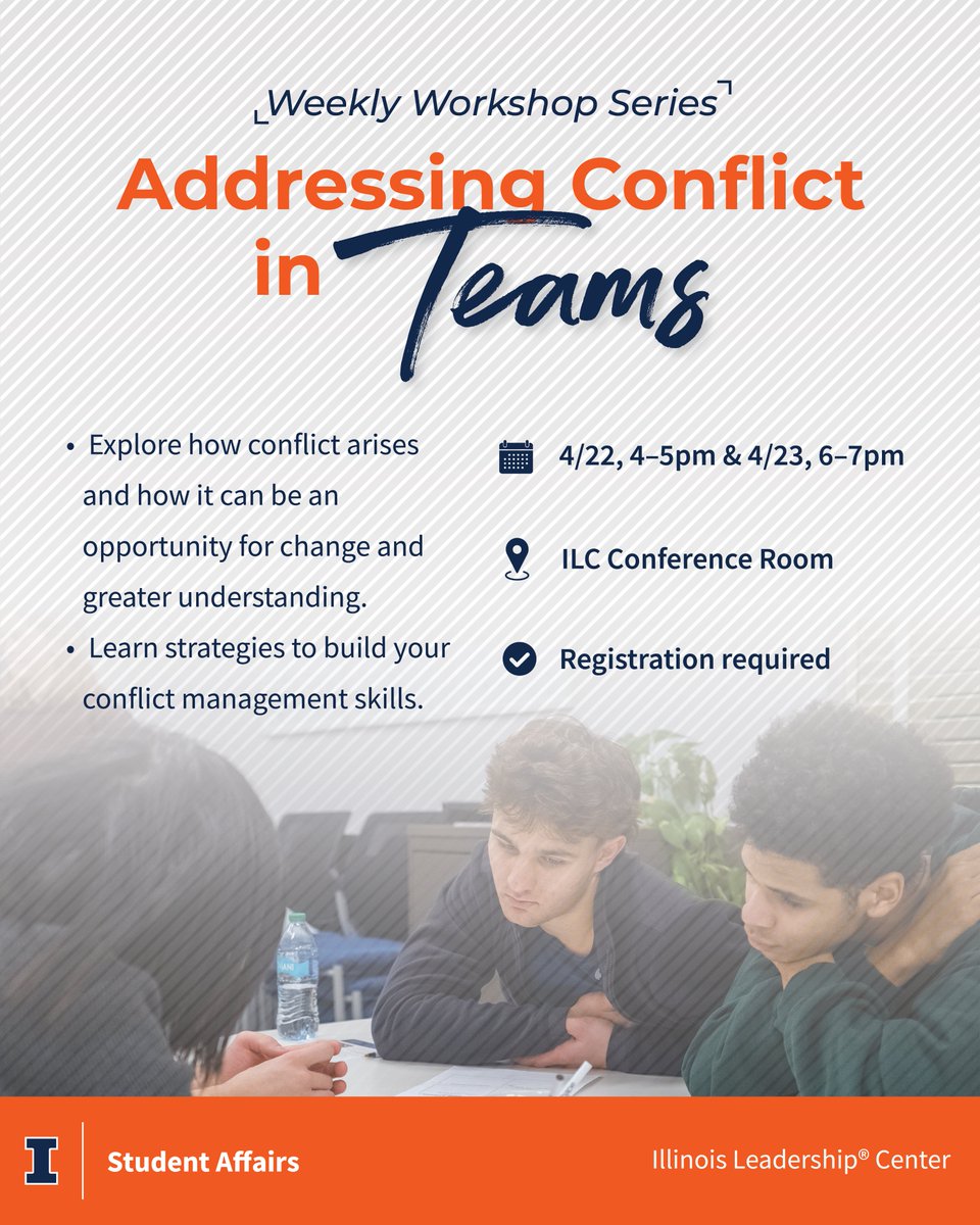 IL_Leadership's tweet photo. Conflict isn’t the problem, how you handle it is. 

Join us for Addressing Conflict in Teams to learn how to navigate tough conversations, strengthen understanding, and turn tension into growth.

✅ Registration required - link in bio (linktree)🦁 https://t.co/TQG9Fm5O0T