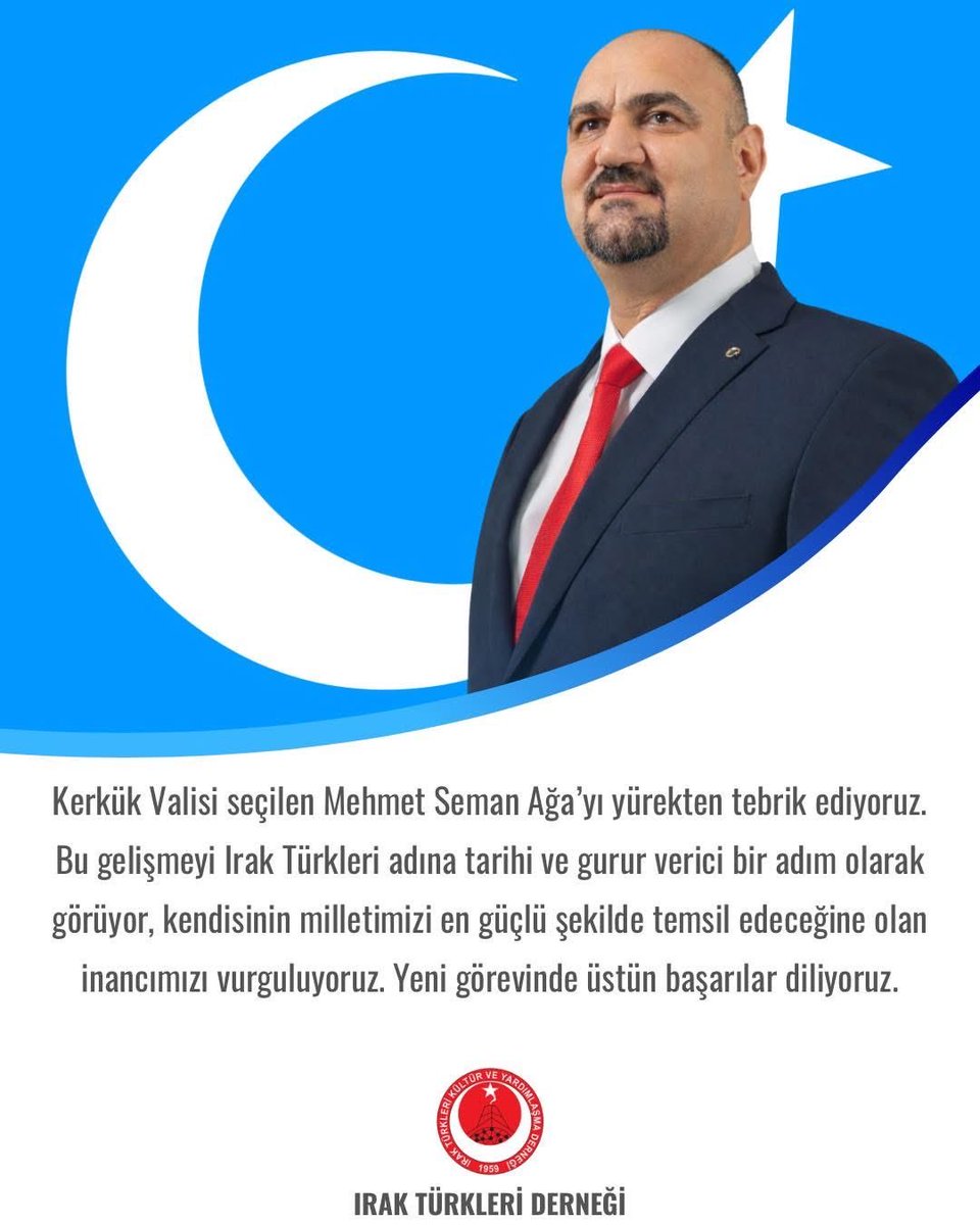 anmarefendioglu's tweet photo. Kerkük’te vali seçilen Türkmen valimiz sayın Mehmet Seman Ağa’yı canıgönülden tebrik ederiz. Tarihi bir ana şahitlik ediyoruz. Türk şehri Kerkük’ümüze Türkmen bir vali ile Irak’ta demokrasi için önemli bir adım atıldı. Haklarımız için mücadele eden tüm şehitlerimize selam olsun. https://t.co/ocPn0ewgPu