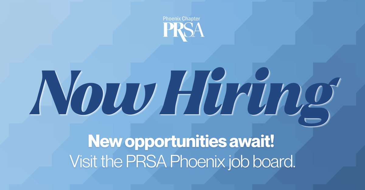 PRSAPhoenix's tweet photo. Find new opportunities in PR and communications, now live on the PRSA Phoenix job board!

See what's next here: https://t.co/yiZnRokoXT https://t.co/mrdSkp5uWn