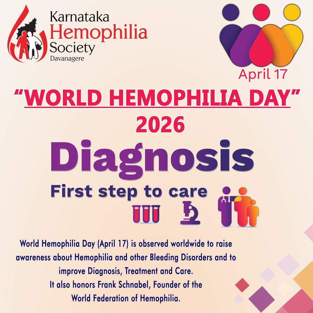 KHS_Davangere's tweet image. World Hemophilia Day is observed annually on April 17th to increase global awareness, improve diagnosis, and promote access to care for people living with hemophilia and other inherited bleeding disorders.
#WFH #Hemophilia #WHD