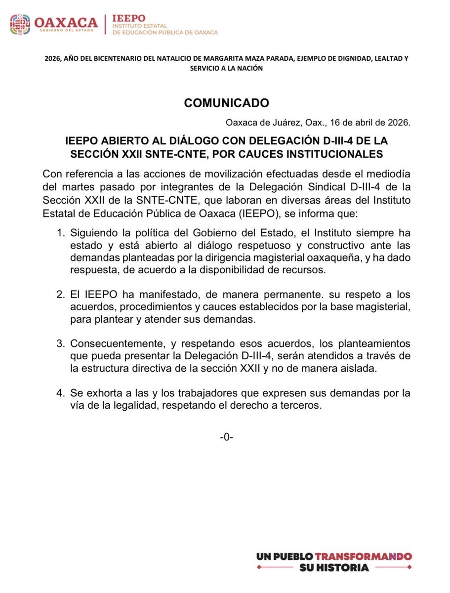 IEEPOGobOax's tweet photo. IEEPO ABIERTO AL DIÁLOGO CON DELEGACIÓN D-III-4 DE LA SECCIÓN XXII SNTE-CNTE, POR CAUCES INSTITUCIONALES https://t.co/8Yk1MLs58A
