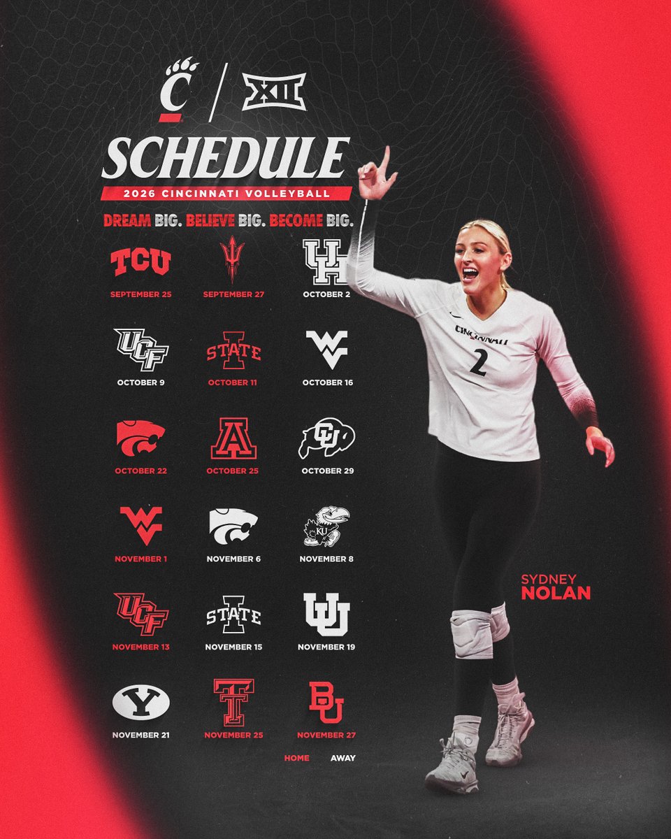 The Big 12 schedule is HERE! 📆🏐

🎟️: bit.ly/4vSfbP9

#Bearcats