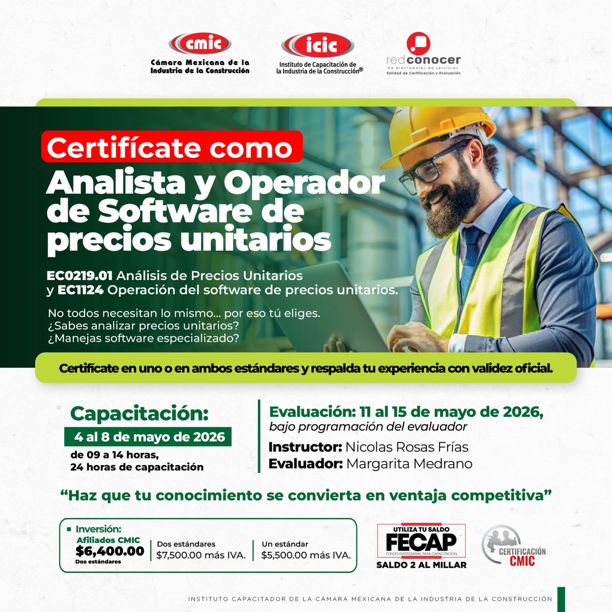 ICICBCS's tweet photo. CERTIFICACIÓN COMO ANALISTA Y OPERADOR DE SOFTWARE DE PRECIOS UNITARIOS

INSCRÍBETE Y RESPALDA TU TALENTO:
https://t.co/F7fVUSW2DU https://t.co/uq6t3W0aqj