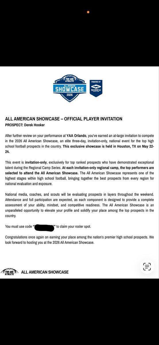 DerekHooker12's tweet photo. Blessed to receive an invite by @youareathlete to their All American Showcase. @ShockDoctor @jwat14 @capecoralfb @TomLoy247 @LemmingReport @247Sports @247recruiting @RivalsHS @Rivals @On3 @MaurilloKurt @DerekRHooker https://t.co/uWhZgKpGAl