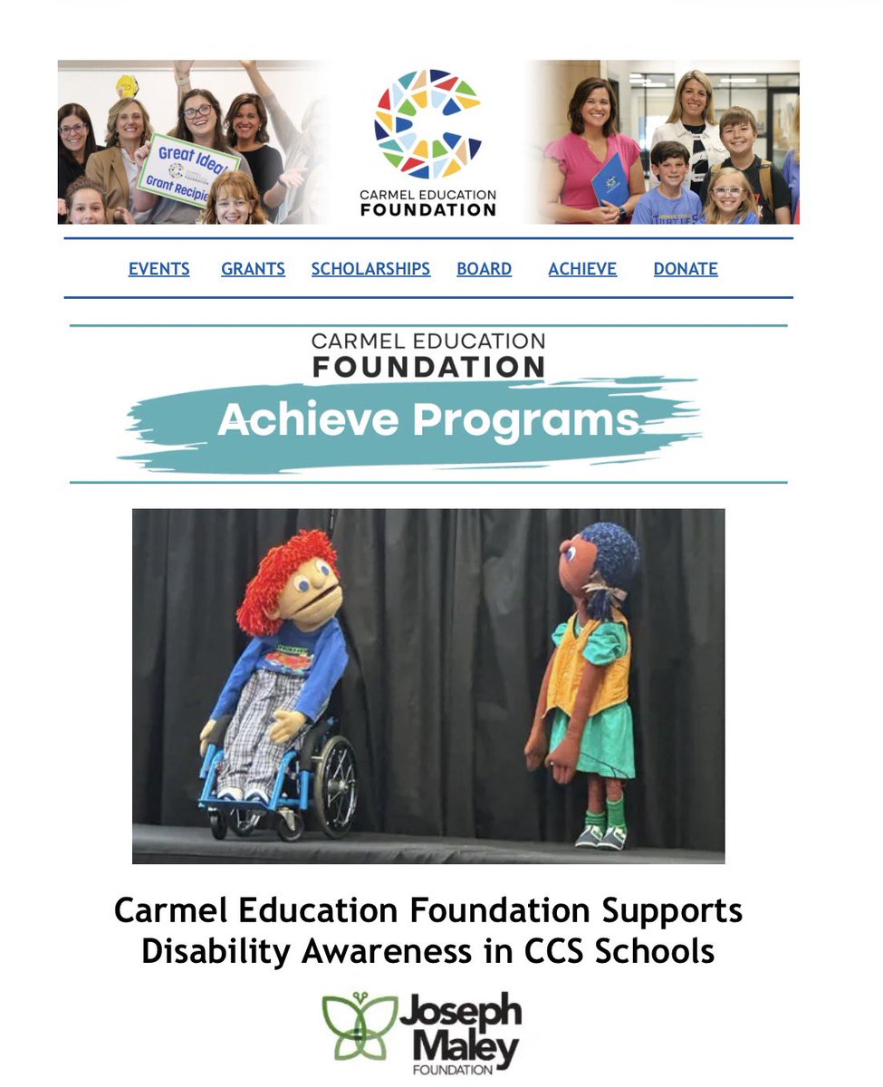 CHTV's tweet photo. Carmel Education Foundation recently visited numerous CCS Schools to attend Disability Awareness education sessions hosted by the Joesph Maley Foundation. We love our CCS District! 💛💙🤍💛💙🤍 https://t.co/xdRPluwwZW