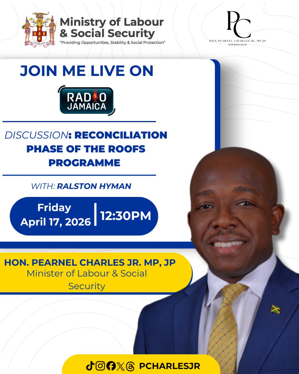 pcharlesjr's tweet image. Join me live this Friday on Radio Jamaica as we break down the reconciliation phase of the ROOFS Programme, what it is, how it works, and what it means for you.

🗓 April 17 | 🕧 12:30 PM

#ROOFSProgramme #FactsMatter #NoOneLeftBehind