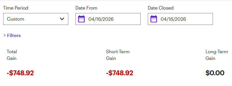 NarcissistX10's tweet image. 🔻-$748.92 realized loss for April 16th, 2026

🟢+3.26% total account gain

Another accounting day, rolled my $BMNR position out for paper loss

Still need to close $SNOW and $RKLB tomorrow

Sitting at +$2.2k depending on what happens tomorrow

💲12% cash

#LFG NFA DYOR