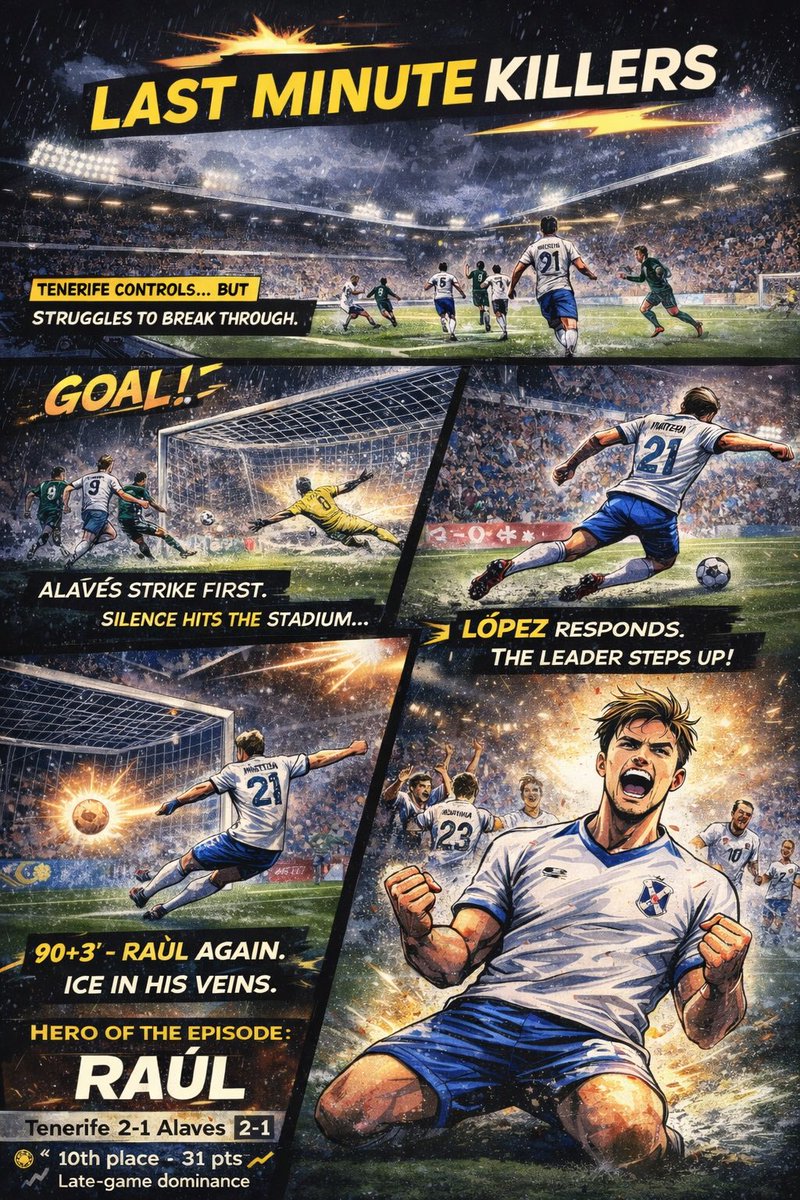 FMCHITAMONKEY's tweet image. Tenerife does it again at the death! ⏰🔥
Late comeback win vs Alavés (2-1) with Raúl striking in stoppage time! 💥
We climb to 10th and keep building momentum in La Liga 👀📈

#FM24 #Tenerife #LaLiga #RoadToGlory