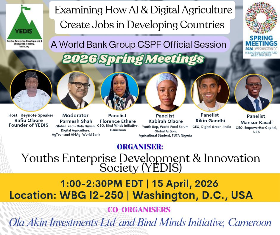 FlorencezitaKef's tweet photo. Being a Panelist on the discussion Examining How AI &amp; Digital Agriculture creates Jobs in Developing Countries during the @WorldBankGroup Spring meeting. I talked on how AI and digital agriculture are changing how we farm, but there is a human side we cannot ignore.
@IMFNews https://t.co/m7rMxjkUVg