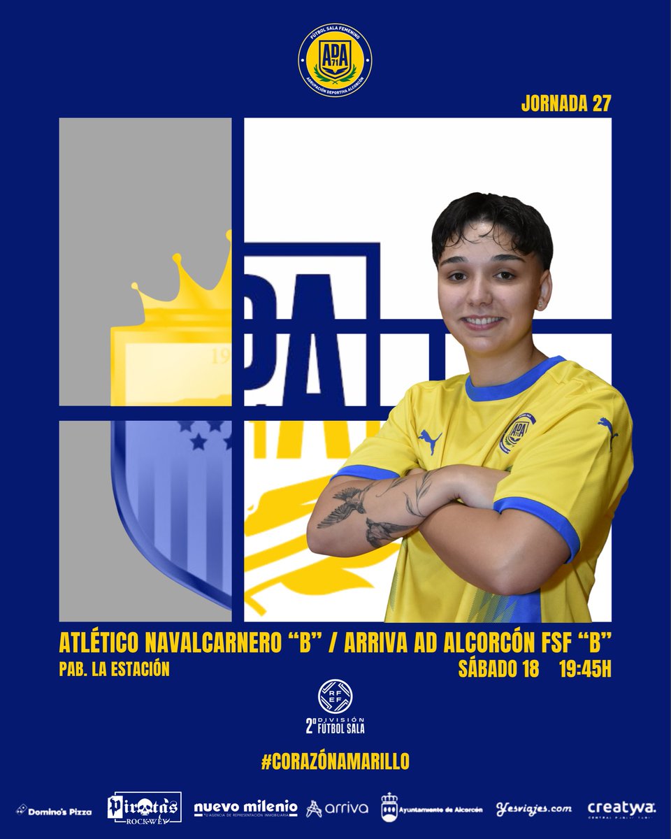 ADAlcorconFSF's tweet photo. | SEGUNDO EQUIPO |

🆚 @futsi_atletico “B”
⏰ 19:45H
📆 Sábado 18 de abril
🏟️ Pab. La Estación

¡Vamos equipo!💪🏼 

#CorazónAmarillo 💛 https://t.co/ev6DeKoys5