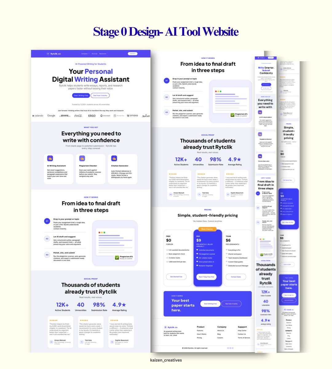 zeem_ui's tweet image. Working through the HNG Product Design track and this is my Stage 0 Task submission. 
I designed a full landing page system for an AI writing tool called Rytclik. 
Feedback welcome
#HNG #ProductDesign #UIUX