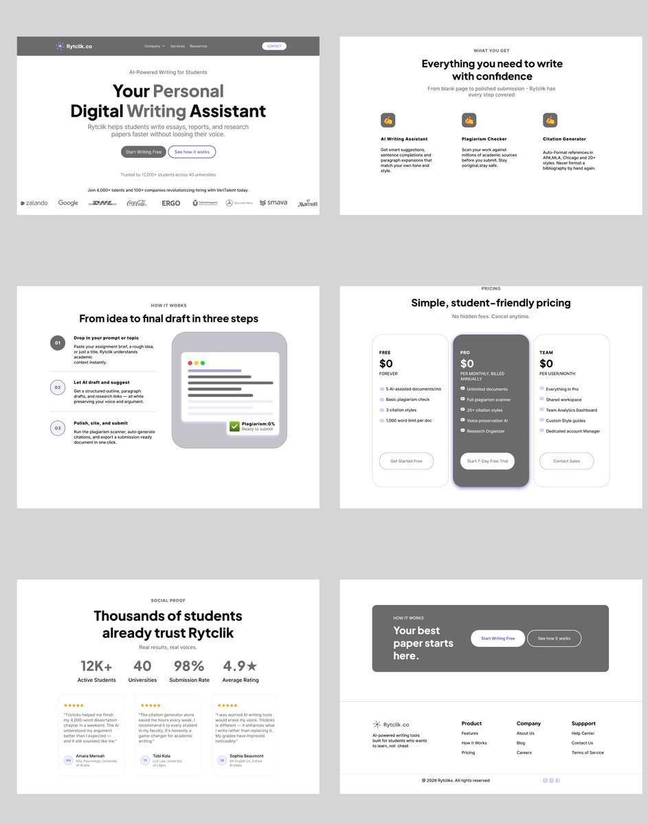 zeem_ui's tweet image. Working through the HNG Product Design track and this is my Stage 0 Task submission. 
I designed a full landing page system for an AI writing tool called Rytclik. 
Feedback welcome
#HNG #ProductDesign #UIUX