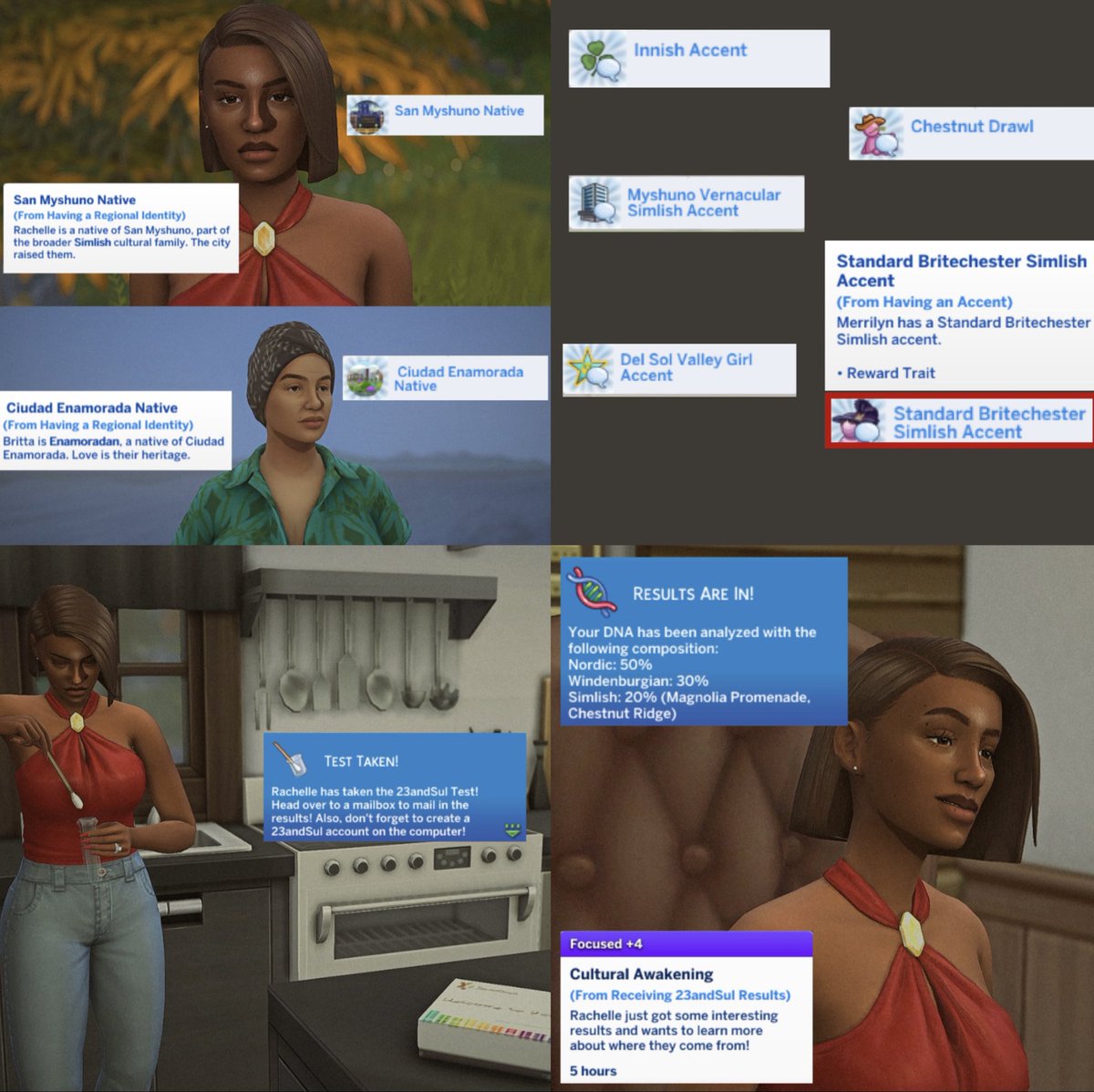 Forgot to post yesterday, but I created a mod that adds native types, accents, genetics tests, and more. 💕🧪