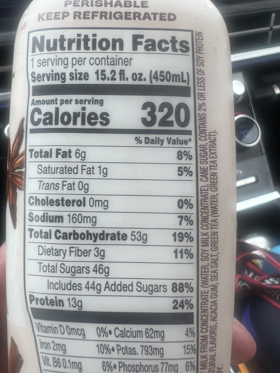 dpbuffalo's tweet photo. It seemed like a decent drink so I bought it to take on the road . I now notice the sugar count unbelievable 88% of the average daily value 44 g. https://t.co/1Wqtaez4Cr