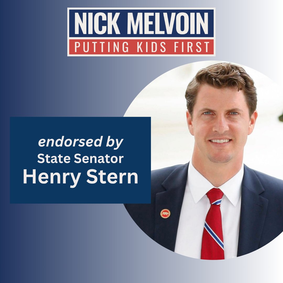 nickmelvoin's tweet photo. Proud to be endorsed by State Senator @HenrySternCA! It is crucial to work with the state of California to increase funding for our LAUSD schools and guarantee that all kids have the best start in life. https://t.co/4YuZgD1G92