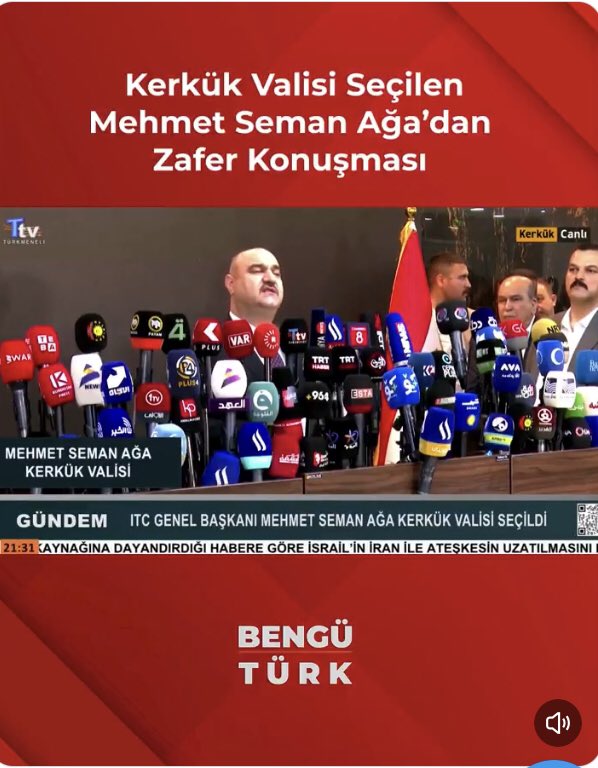 #KerkükValisi
#MehmetSemanAğa
Kerkük İl Meclisinde yapılan seçim sonucunda Kerkük Valisi, Türk milliyetçisi Irak Türkmen Cephesi Genel Başkanı Mehmet Seman Ağa oldu.
Hayırlı uğurlu olsun İnşallah, Üstün başarılar ve muvaffakiyetler diliyoruz..
#KerkükTürktürTürkKalacak