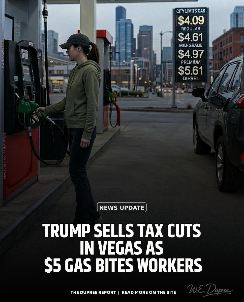 RealWayneDupree's tweet image. 🔴 Trump Las Vegas tax pitch meets $5 gas and a 38% approval rating. Can a tips deduction outrun a war at the pump? #TrumpTaxes #TruthOverSpin