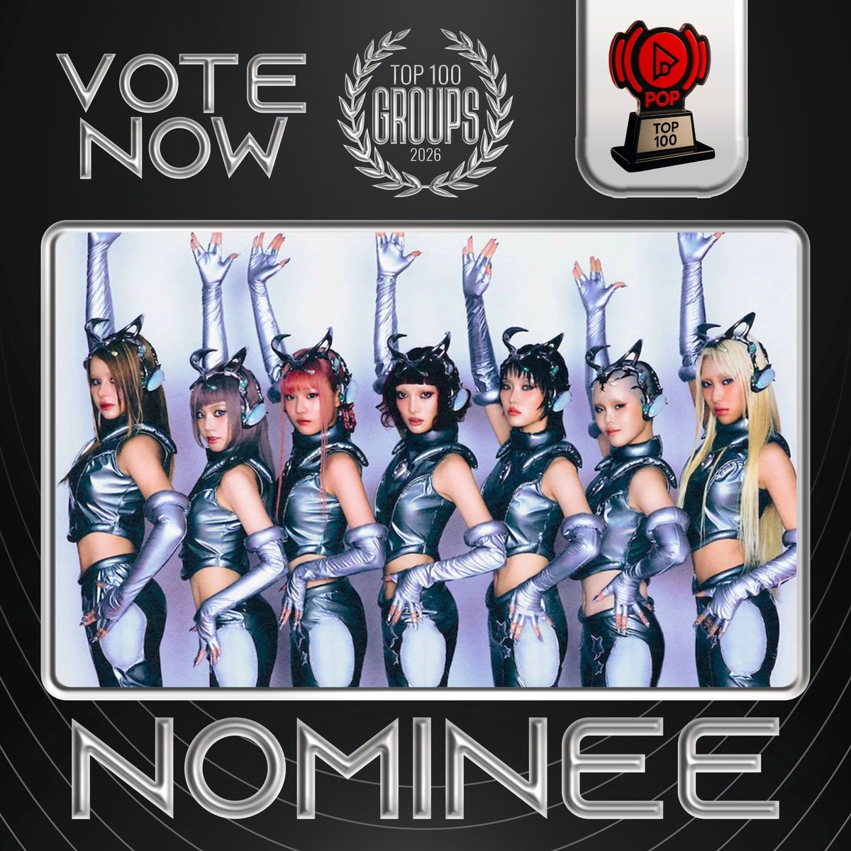 TOP100KPOP's tweet photo. XG has been nominated for the Best Group Award 🏆

👉 VOTE: https://t.co/pMt3a8OHss https://t.co/9aDFUHvB2K