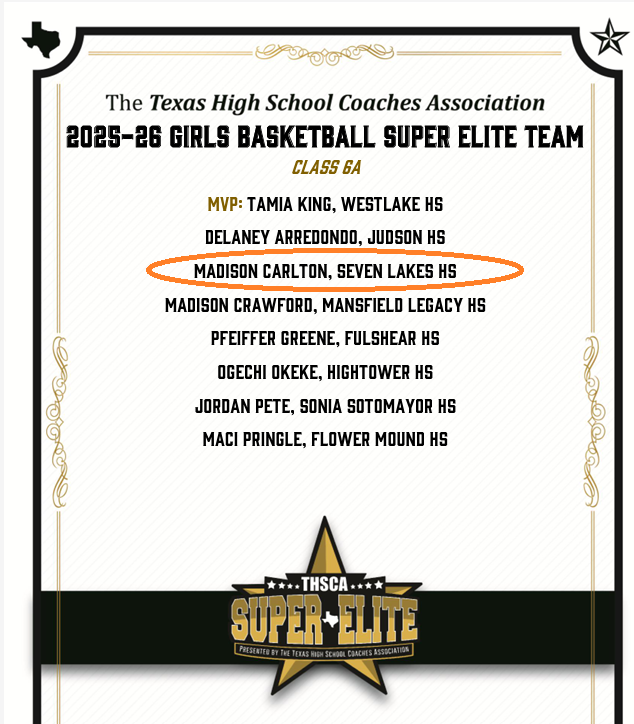 7LakesGBB's tweet photo. Congratulations to @Madi_Carlton24 on being named to the @THSCAcoaches Super Elite Team! https://t.co/lKY5eiyssy