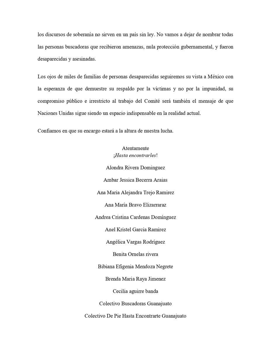 GlorietaMx's tweet photo. Compartimos el comunicado público dirigido a @volker_turk @UNHumanRights, no respaldar el trabajo del CED es respaldar el pacto de impunidad del Estado mexicano. La voz de las familias es indispensable para conocer la realidad que vivimos en México. https://t.co/MiGFyX8PWm