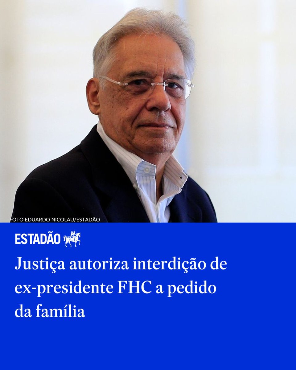 Estadao's tweet photo. Justiça autoriza interdição de ex-presidente FHC a pedido da família  

Decisão ocorre em função do quadro de saúde de Fernando Henrique Cardoso, diagnosticado com Alzheimer em estágio avançado > https://t.co/ETju6WEA6D https://t.co/yQ22SaFRyT