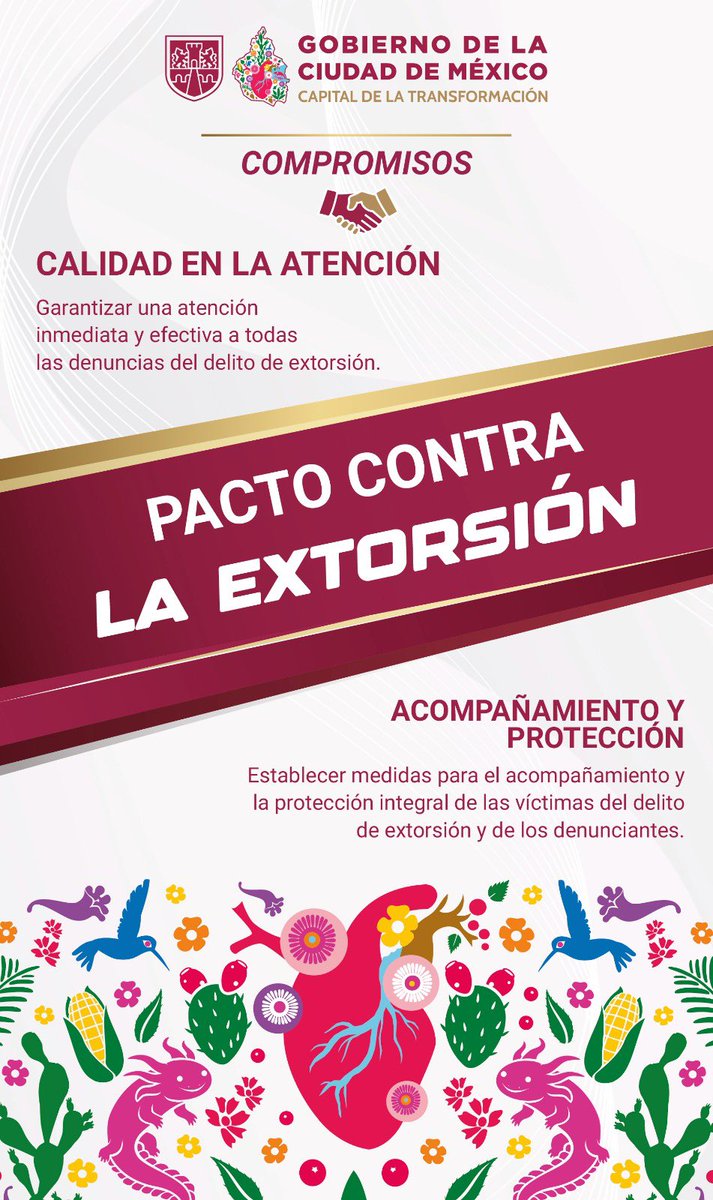 SSC_CDMX's tweet photo. #Extorsión l Conoce los compromisos del @GobCDMX en el #PactoContraLaExtorsión: 
☑️ Calidad en la atención
☑️ Acompañamiento y protección 
☑️ Prevención
☑️ Territorialización
☑️ Investigación y procuración de justicia
☑️ Coordinación interinstitucional
☑️ Espacios seguros
☑️ Diálogo
☑️ Cero tolerancia
☑️ Innovación

Líneas de atención y denuncia anónima en la #CiudadDeMéxico, con servicio las 24 horas:
📱089
☎️ 55 5036 3301