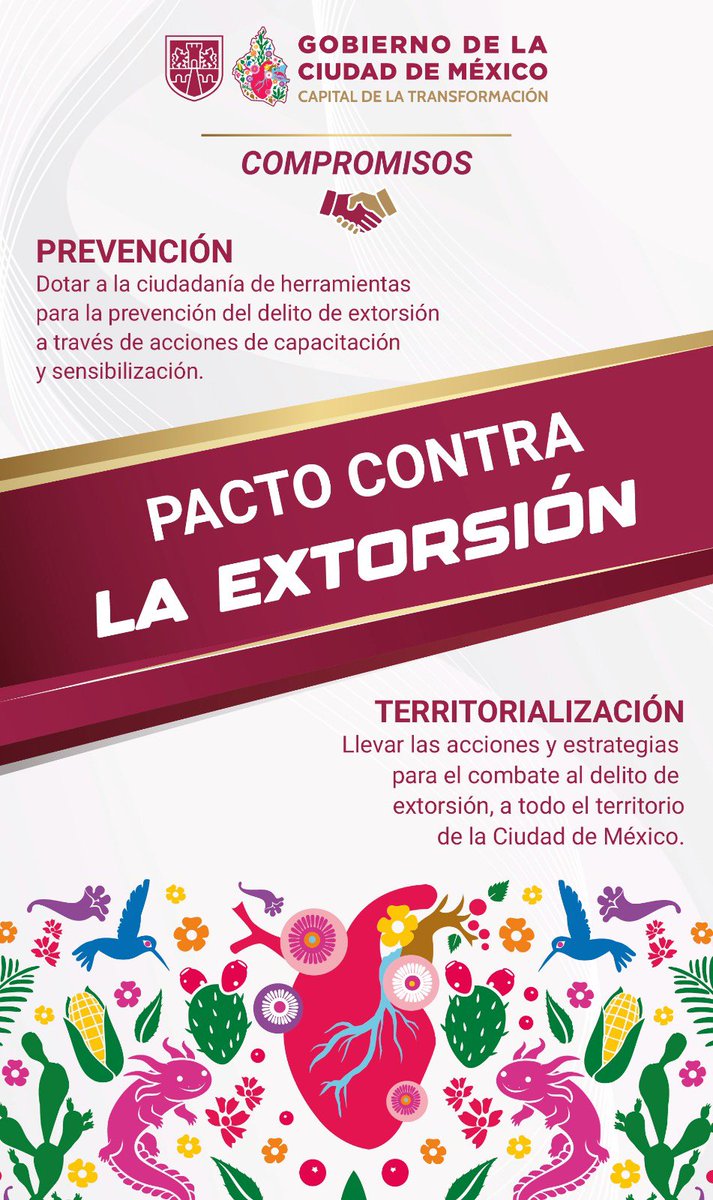 SSC_CDMX's tweet photo. #Extorsión l Conoce los compromisos del @GobCDMX en el #PactoContraLaExtorsión: 
☑️ Calidad en la atención
☑️ Acompañamiento y protección 
☑️ Prevención
☑️ Territorialización
☑️ Investigación y procuración de justicia
☑️ Coordinación interinstitucional
☑️ Espacios seguros
☑️ Diálogo
☑️ Cero tolerancia
☑️ Innovación

Líneas de atención y denuncia anónima en la #CiudadDeMéxico, con servicio las 24 horas:
📱089
☎️ 55 5036 3301