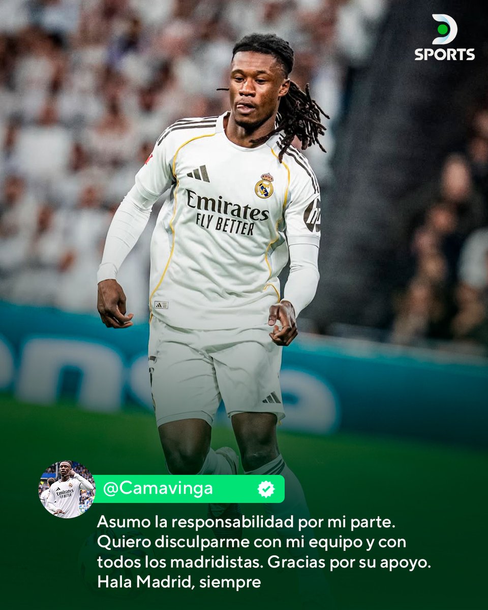 DSports's tweet image. "ASUMO LA RESPONSABILIDAD POR MI PARTE" 🗣️🟥

El posteo de Camavinga en sus redes sociales, disculpándose por su expulsión contra Bayern Múnich.

UEFA #Champions League