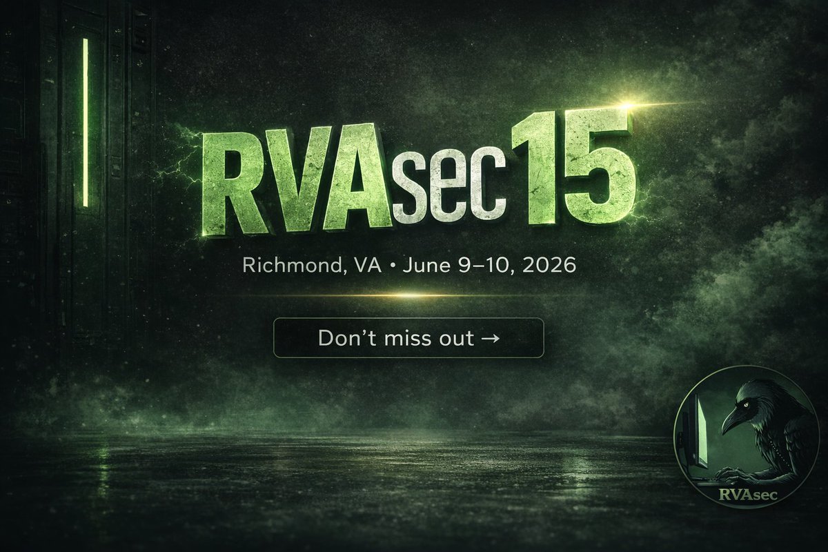 RVAsec's tweet image. Cybersecurity is moving fast.
Stay behind or stay updated.
RVAsec 15 2026 brings real-world insights from people in the field.
🎟️ eventbrite.com/e/rvasec-2026-…
#cybersecurity #infosec